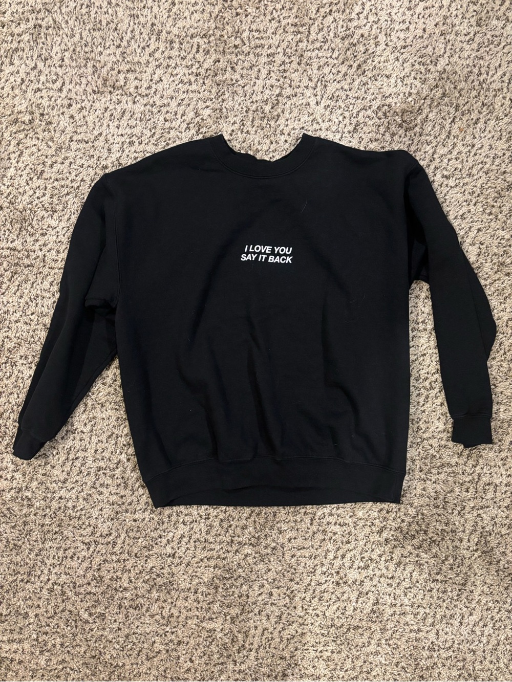 LONELY GHOST Black Crewneck Sweatshirt with White Chest Text